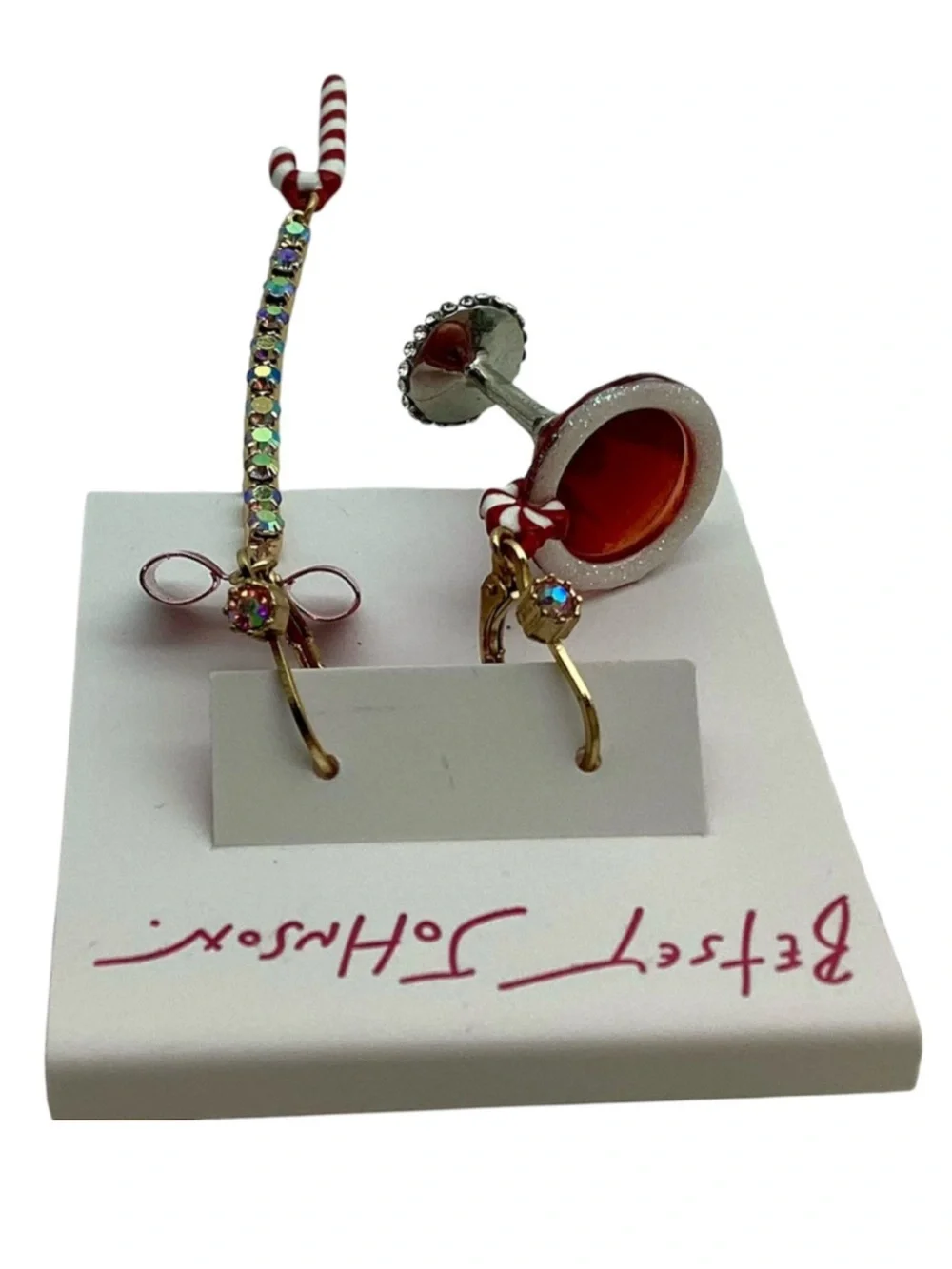 Betsey Johnson Christmas Martini Candy Cane Mismatched Earrings (NWT)